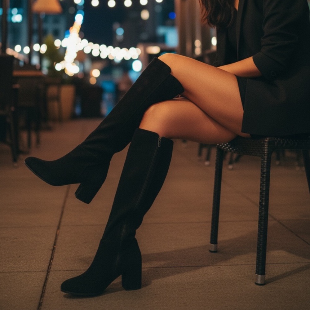 SHEIN Black Heeled Platform Boots